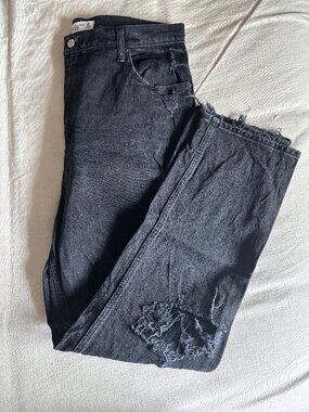 Abercrombie the 90's straight ultra high rise size 14 long black distressed